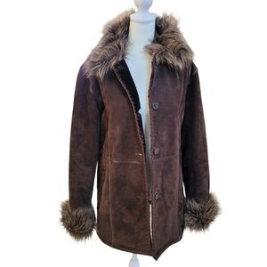 EUC Marvin Richards Genuine Suede Brown Penny Jacket with Faux Fur Trim Size S